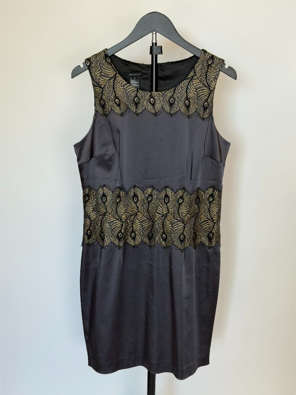 Jay Godfrey Gray Gold Lace Sheath Dress Size 10